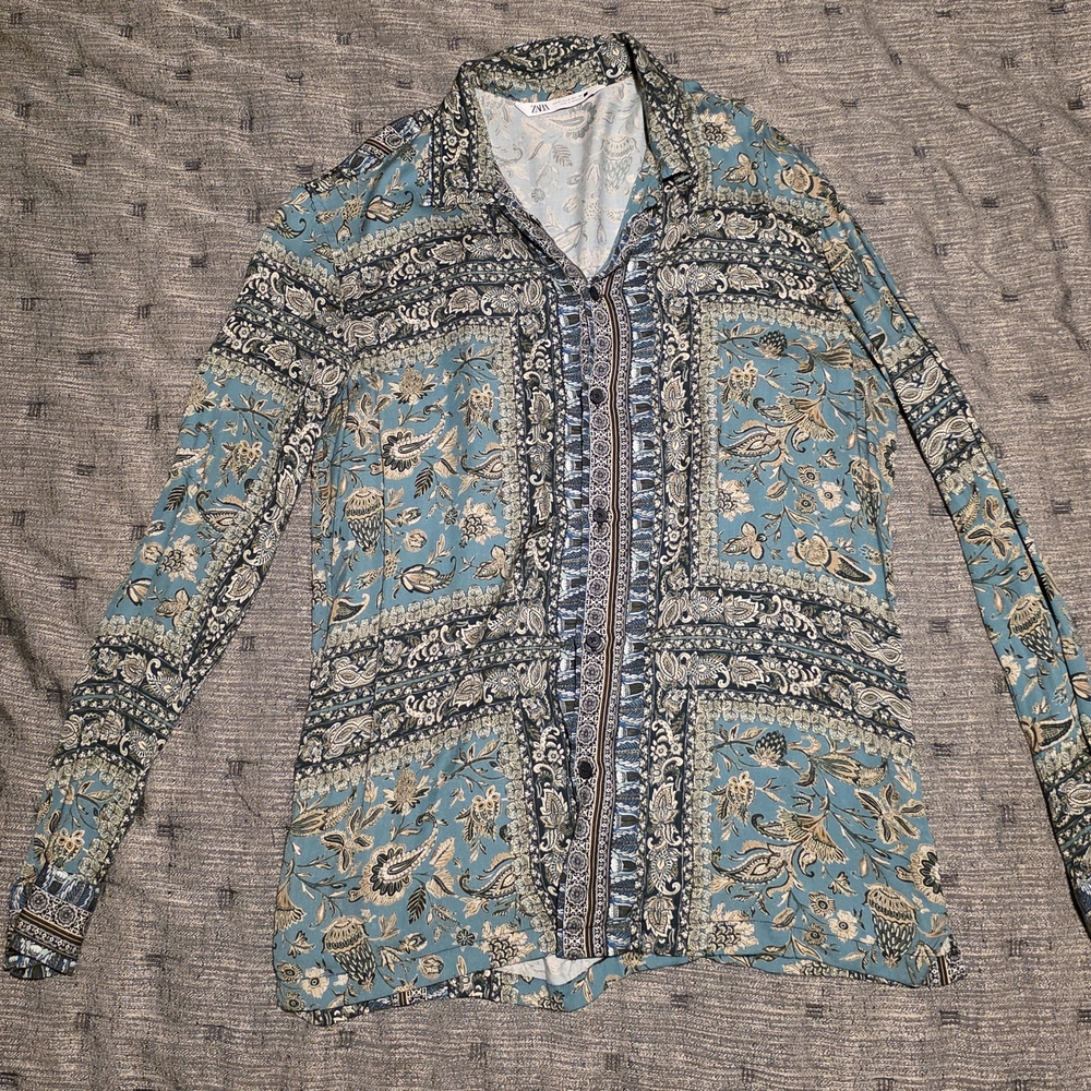 Zara Blue and Cream Floral Blazer